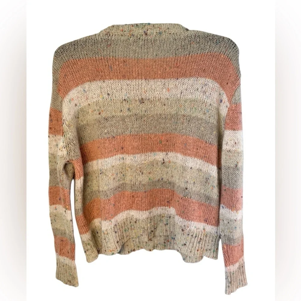 John + Jenn Confetti Stripe Lucien Long Sleeve Speckled Tan Sweater Sz S